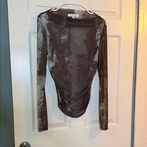 Sweet Rain Olive Tie-Dye Sheer Long Sleeve Top